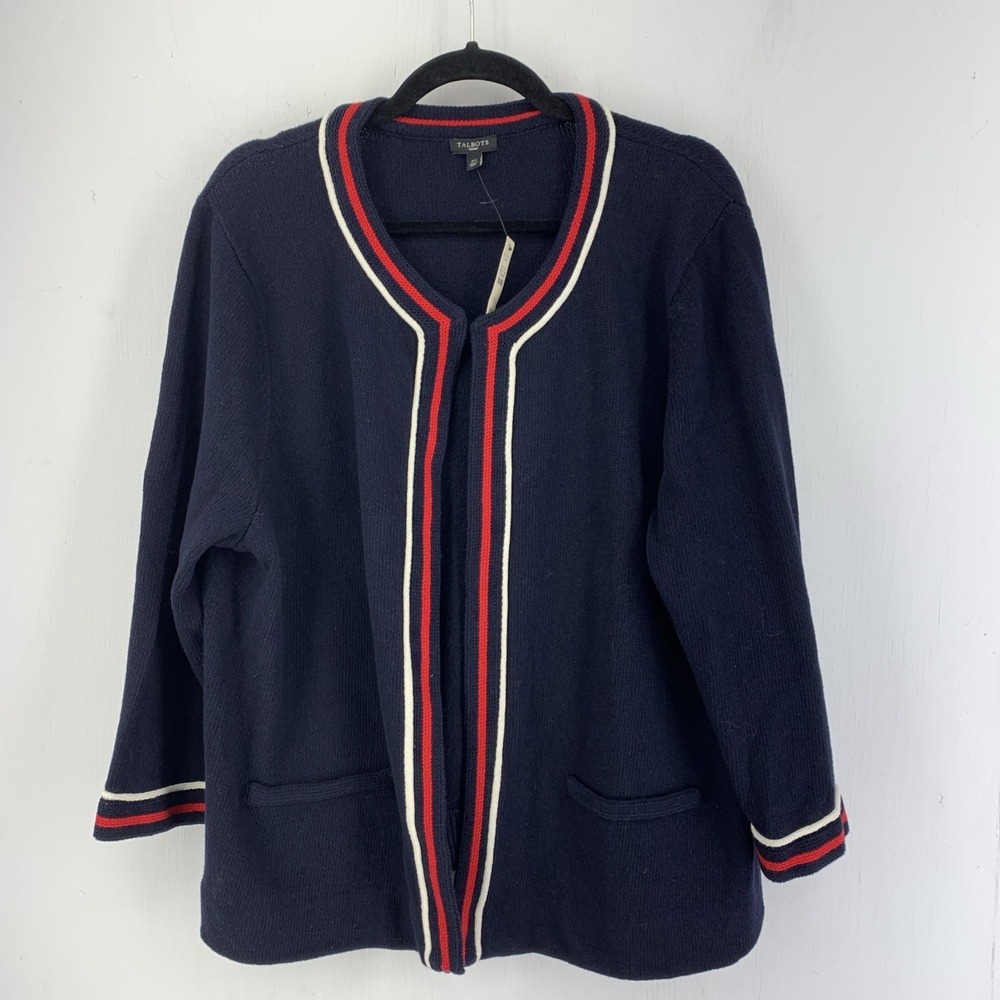 Talbots Woman 2X Coastal Career Office Modest Cotton Open Front Cardigan Sweater